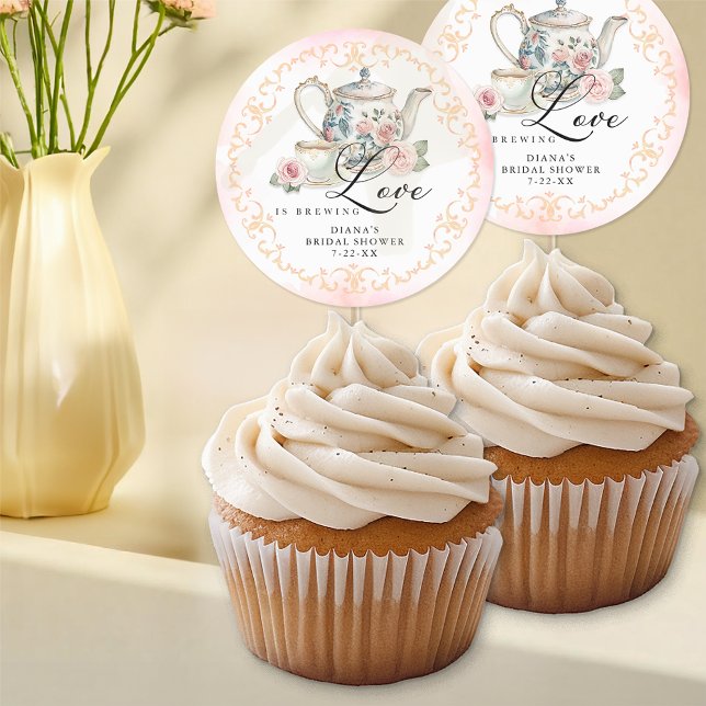 Love is Brewing Bridal Shower – Vintage Tea Party Classic Round Sticker (Favor Stickers)