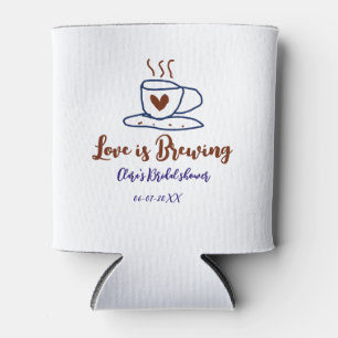 Love is Brewing brown blue bridal shower add name  Can Cooler