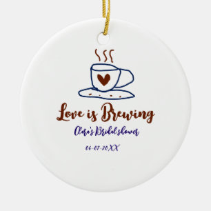 Love is Brewing brown blue bridal shower add name Ceramic Tree Decoration