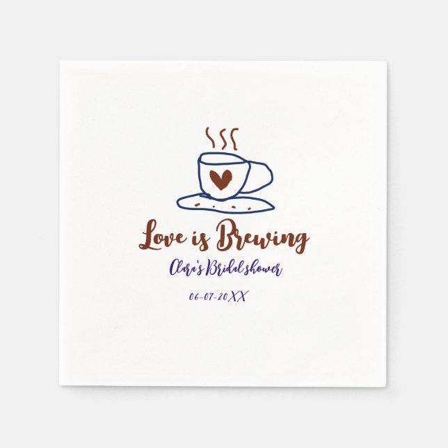 Love is Brewing brown blue bridal shower add name  Napkin (Front)