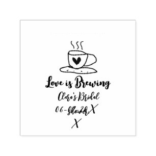 Love is Brewing brown blue bridal shower add name Self-inking Stamp