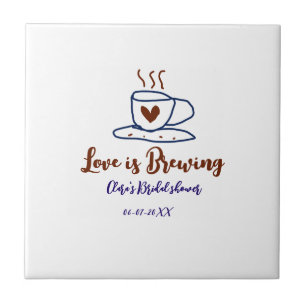 Love is Brewing brown blue bridal shower add name  Tile