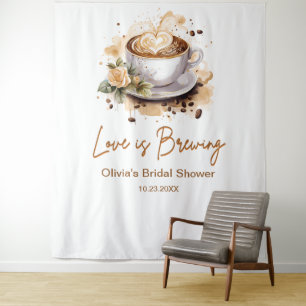 Love is Brewing Brown Coffee Photo Bridal Shower  Tapestry