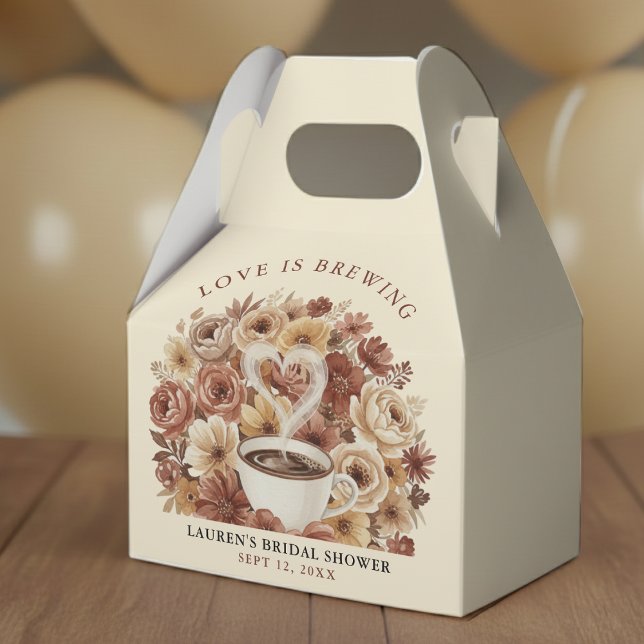 Love is Brewing Brown Floral Coffee Heart Bridal Favour Box (Love is Brewing Brown Floral Coffee Heart Bridal Favor Boxes
)