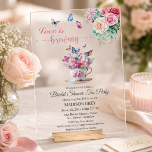 Love is Brewing Butterfly Bridal Shower Tea Party Acrylic Invitations