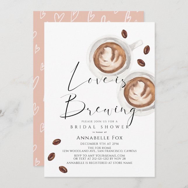 Love is Brewing Cappuccino Coffee Bridal Shower Invitation (Front/Back)