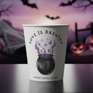 Love is Brewing Cauldron Halloween Bridal Shower Paper Cups