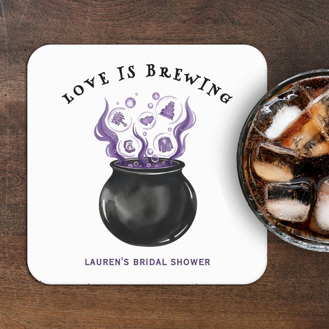 Love is Brewing Cauldron Halloween Bridal Shower Square Paper Coaster (Love is Brewing Cauldron Halloween Bridal Shower Square Paper Coaster
)