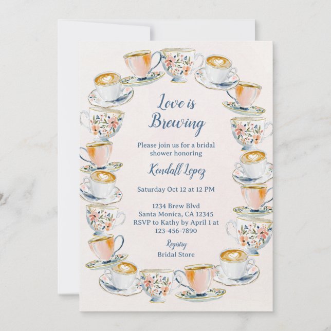 Love Is brewing Coffee and Tea Bridal Shower  Invitation (Front)