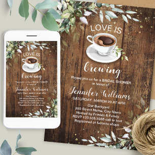 Love is brewing Coffee Bar Rustic Bridal Shower Invitation