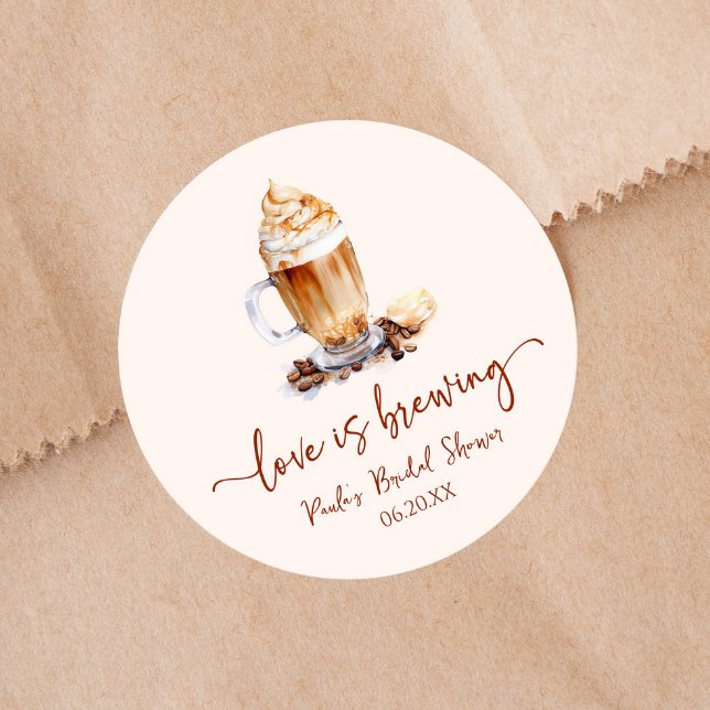 Love Is Brewing Coffee Beans Bridal Shower Classic Round Sticker (Creator Uploaded)