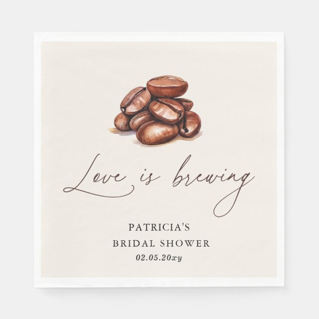 Love is Brewing Coffee Beans Bridal Shower Napkin (Front)
