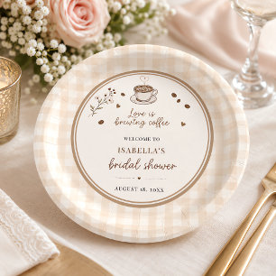 Love Is Brewing Coffee Boho Beige Custom Paper Plate