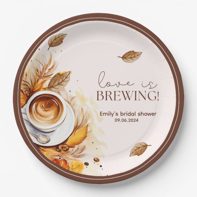 Love is brewing coffee Bridal shower Brunch Paper Plate (Front)