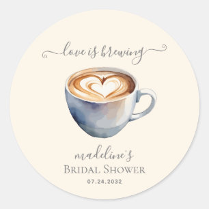 Love is Brewing Coffee Bridal Shower Classic Round Sticker