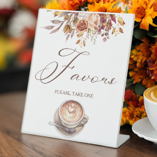 Love is brewing coffee bridal shower favours table pedestal sign