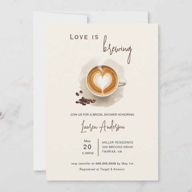 Love is brewing Coffee Bridal Shower In Invitation (Front)