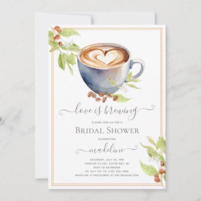 Love is Brewing Coffee Bridal Shower Invitation (Front)