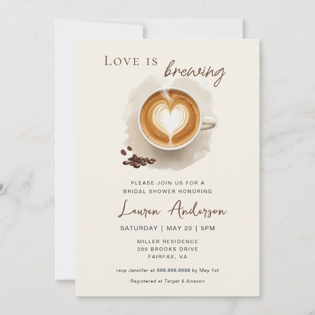 Love is brewing Coffee Bridal Shower Invitation (Front)