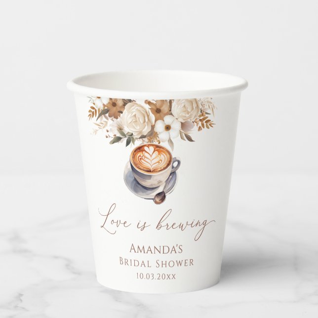 Love Is Brewing Coffee Bridal Shower  Paper Cups (Front)
