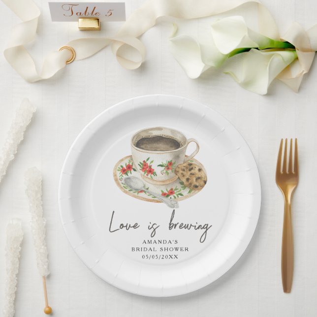 Love is brewing Coffee Bridal shower Paper Plate (Wedding)