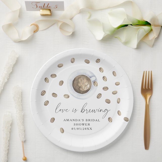 Love is brewing Coffee Bridal shower Paper Plate (Wedding)