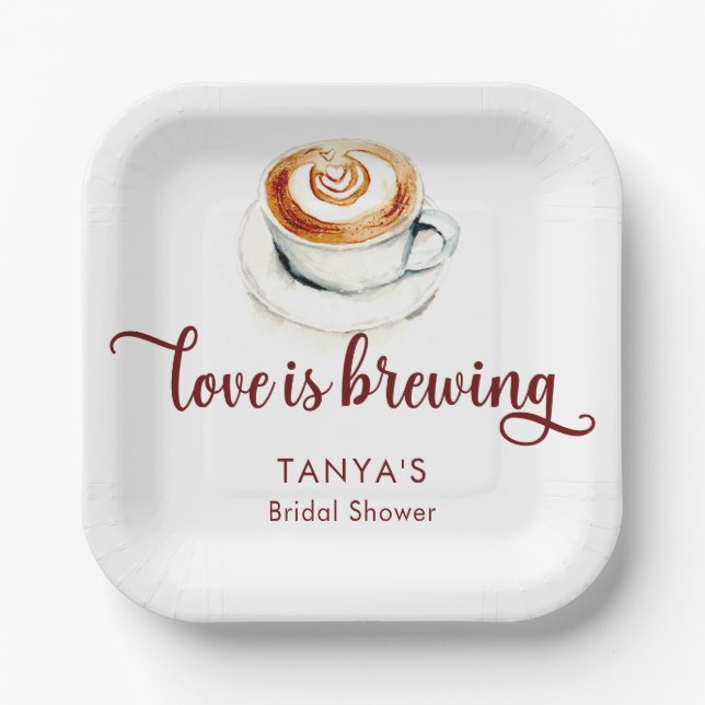 Love is Brewing Coffee Bridal Shower Script Paper Plate (Front)