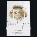 Love is brewing Coffee Bridal shower Thanks Medium Gift Bag<br><div class="desc">Watercolor elegant flowers vintage coffee cup with spoon and cookie. Love is brewing bridal shower. Coffee themed bridal shower. Vintage coffee cup with the image of flowers.</div>