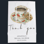 Love is brewing Coffee Bridal shower Thanks Medium Gift Bag<br><div class="desc">Watercolor elegant flowers vintage coffee cup with spoon and cookie. Love is brewing bridal shower. Coffee themed bridal shower. Vintage coffee cup with the image of flowers.</div>