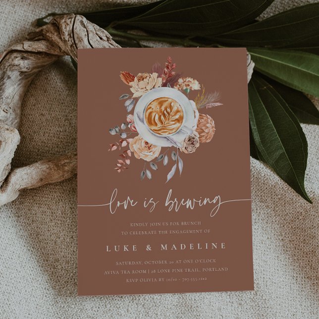 Love is Brewing Coffee Brunch Engagement Party Invitation (Creator Uploaded)