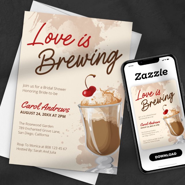 Love is Brewing Coffee & Cream Bridal Shower Invitation (Creator Uploaded)