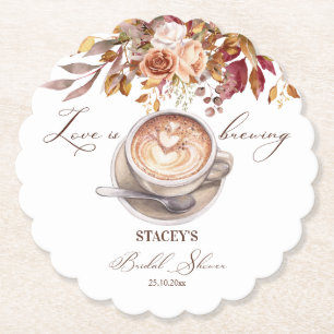 Love is brewing coffee fall bridal shower favors paper coaster