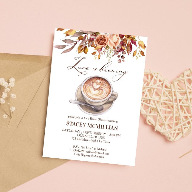 Love is brewing coffee fall bridal shower invitation (Love is brewing coffee fall themed bridal shower invitation editable template instant download)