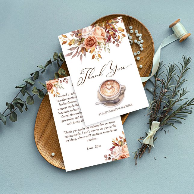 Love is brewing coffee fall bridal shower thank you card (Love is brewing coffee fall bridal shower thank you card cappuccino boho flowers thank you cards)