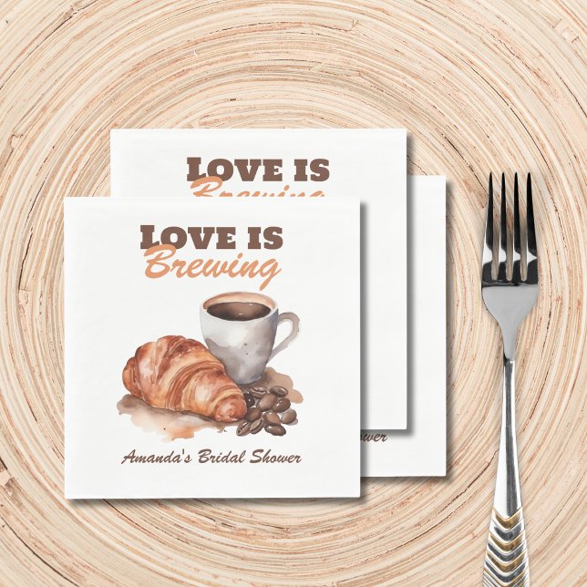 Love is Brewing Coffee French Bridal Shower Napkin (Creator Uploaded)