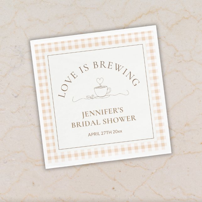 Love Is Brewing coffee Gingham Baby Shower Napkin (Creator Uploaded)