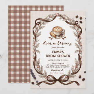 Love Is Brewing Coffee Gingham Bridal Shower Party Invitation