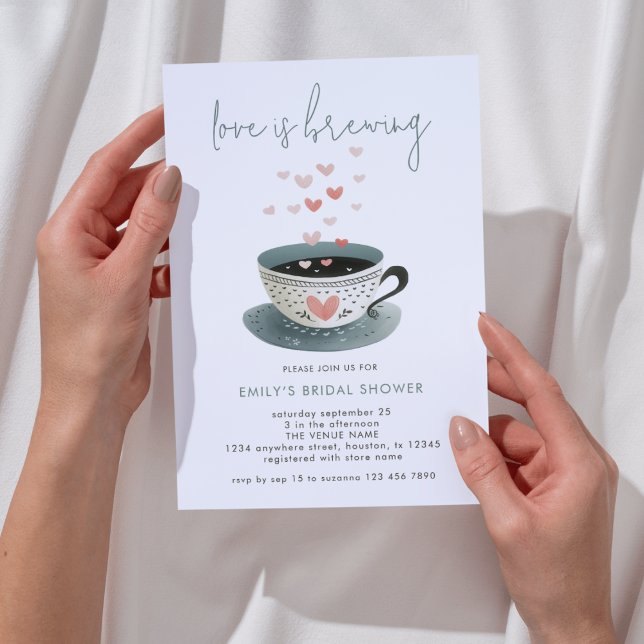 Love is Brewing Coffee Hearts Bridal Shower Invitation (Creator Uploaded)