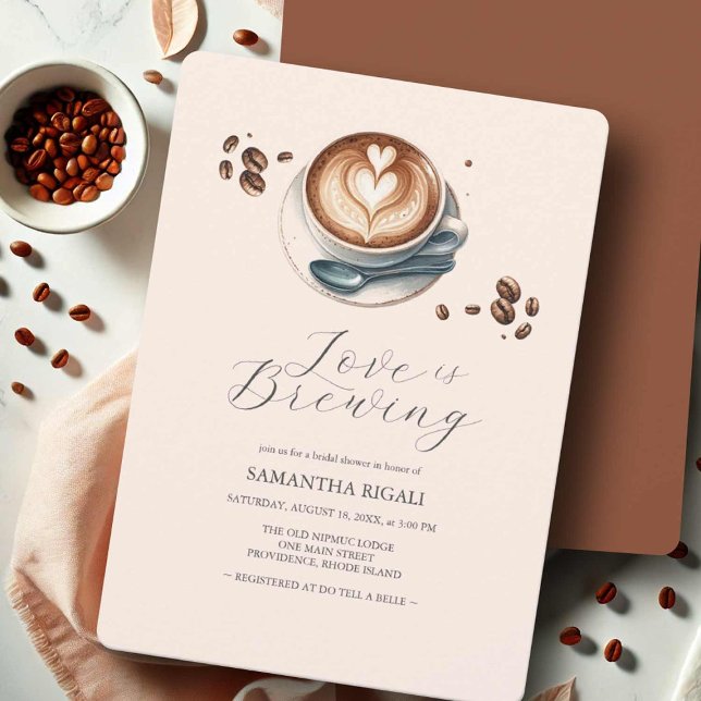 Love is Brewing Coffee Invitations Bridal Shower (Coffee bridal shower invitations love is brewing theme by Victoria Grigaliunas of Do Tell A Belle)