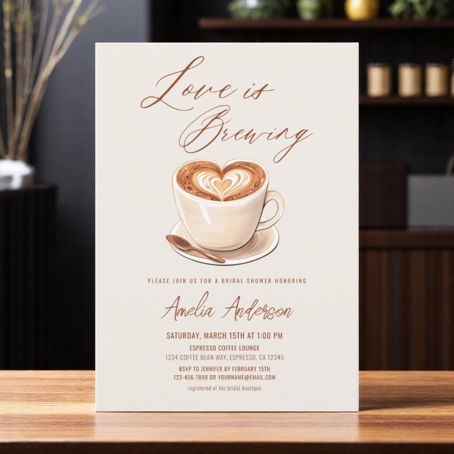 Love is Brewing Coffee Latte Bridal Shower Invitation (Creator Uploaded)