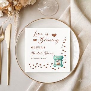 Love is Brewing Coffee Machine Brown Bridal Shower Napkin