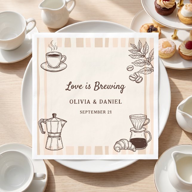 Love is Brewing Coffee Moka Pot Bridal Shower Napkin (Love is Brewing Coffee Moka Pot Bridal Shower Napkins)