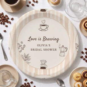 Love is Brewing Coffee Moka Pot Bridal Shower Paper Plate