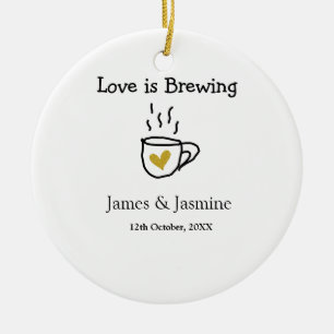 Love is Brewing coffee mug gold heart couple name Ceramic Tree Decoration