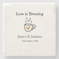 Love is Brewing coffee mug gold heart couple name