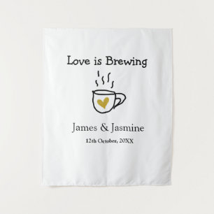 Love is Brewing coffee mug gold heart couple name  Tapestry