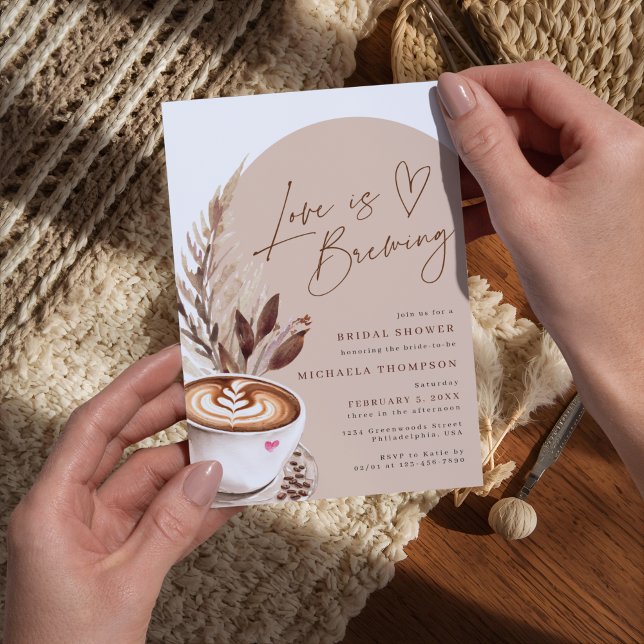 Love is Brewing Coffee Pampas Bridal Shower Invitation (Creator Uploaded)