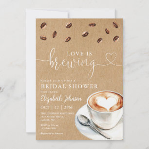 Love Is Brewing Coffee Rustic Kraft Bridal Shower Invitation