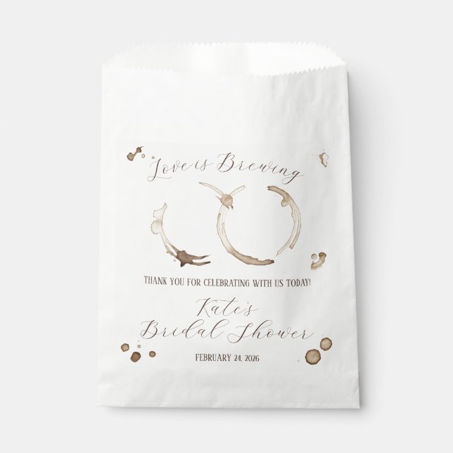 Love is Brewing, Coffee, Stains, Bridal Shower Favour Bags (Front)