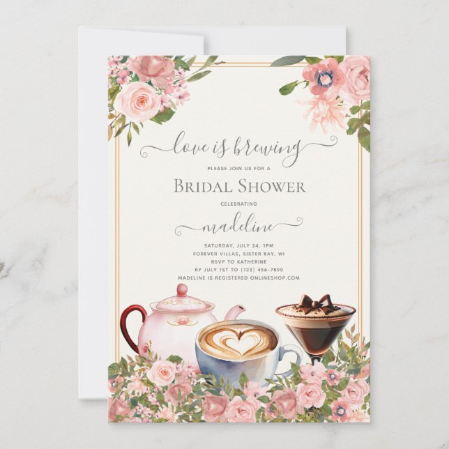Love is Brewing Coffee Tea Martini Bridal Shower Invitation (Front)
